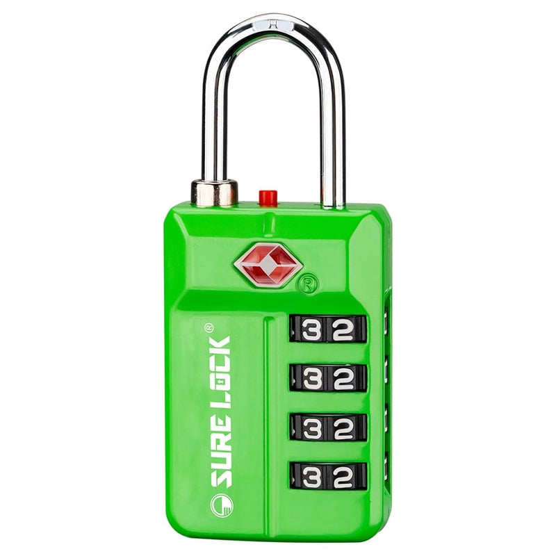 SURE LOCK TSA Approved 4-Digit Resettable Combination Luggage Lock with Open Alert, Easy-Read Dials - for Luggage, School Lockers, Gym, Office, Toolbox & Security Cases(Green 1 Pack) - Image 1